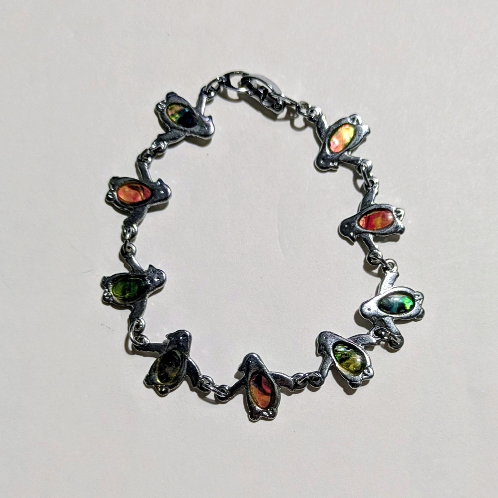Penguin Silver Charm Bracelet Anklet Multivolored 7" Length 9 Penguins